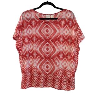 Tribal Geometric Print Short Sleeve Blouse, Size 12